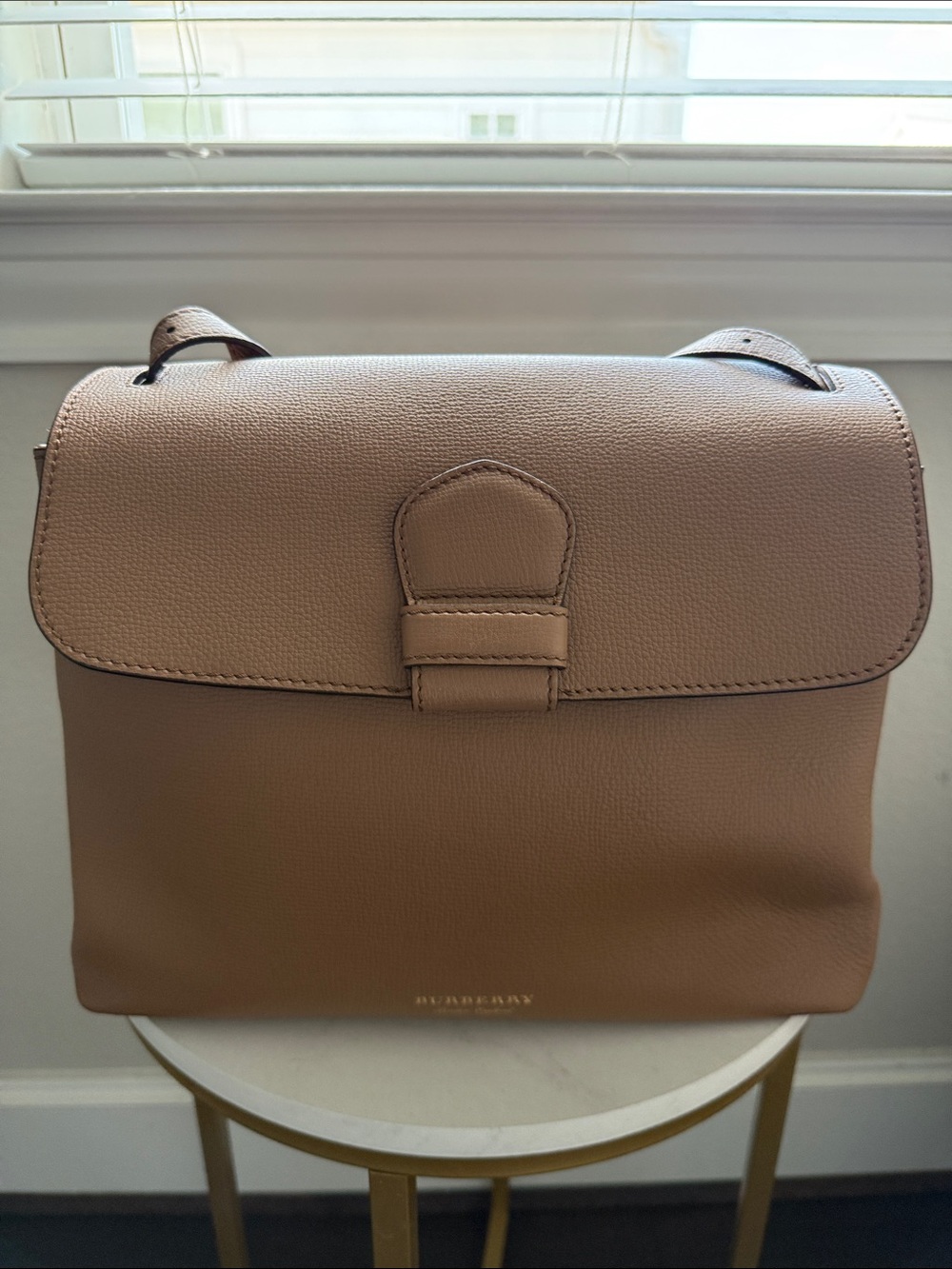 Burberry Taupe Leather Satchel with Gold Logo